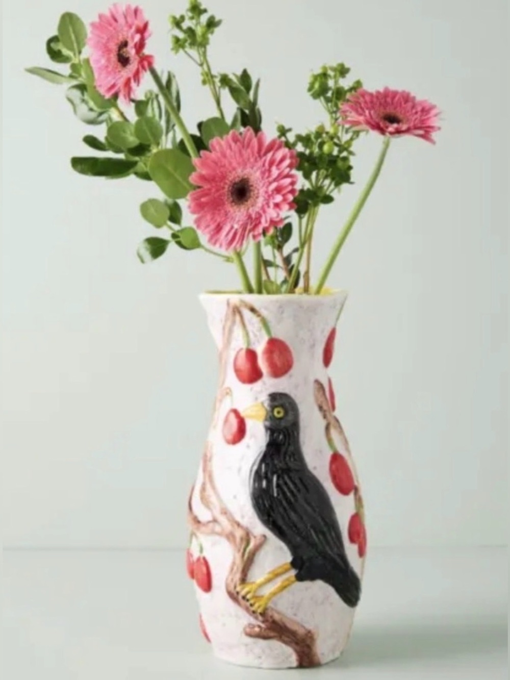 Anthropologie Nathalie Lete Nature Nurture Large Vase🔥Blackbird and cherries